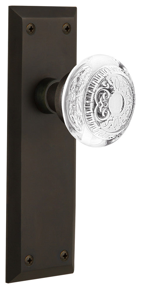 New York Plate Double Dummy Crystal Egg and Dart Knob, Oil-Rubbed Bronze, NYKCED