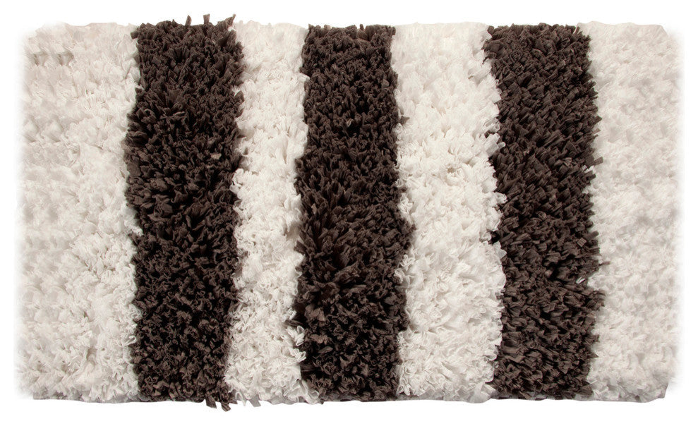Bath Rug Polyester/Viscose/Cotton Hand Loom Woven, 34"x21", White and Gray