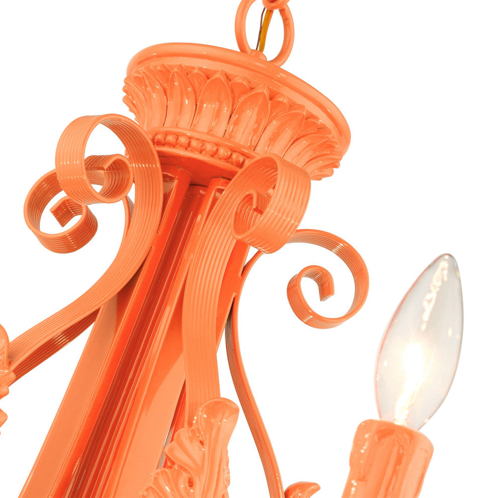 Shiny Orange Contemporary, Ornamental, Neoclassical, Embellished Chandelier