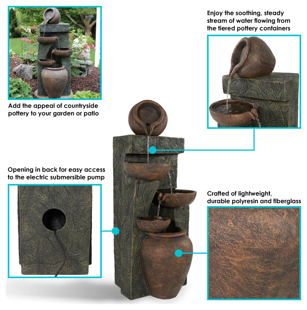 Sunnydaze Cascading Earthenware Pottery Stream Water Fountain, 39"