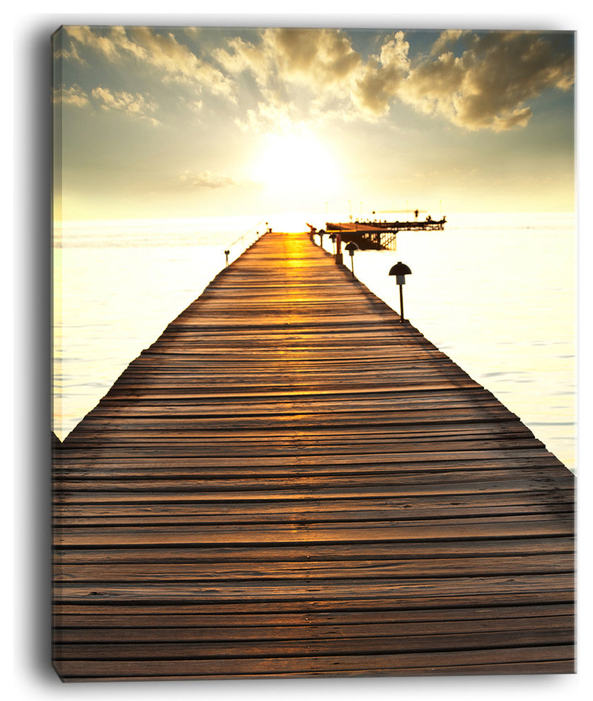 "Large Boardwalk Glowing in Sunlight" Sea Bridge Canvas Art Print, 12"x20"