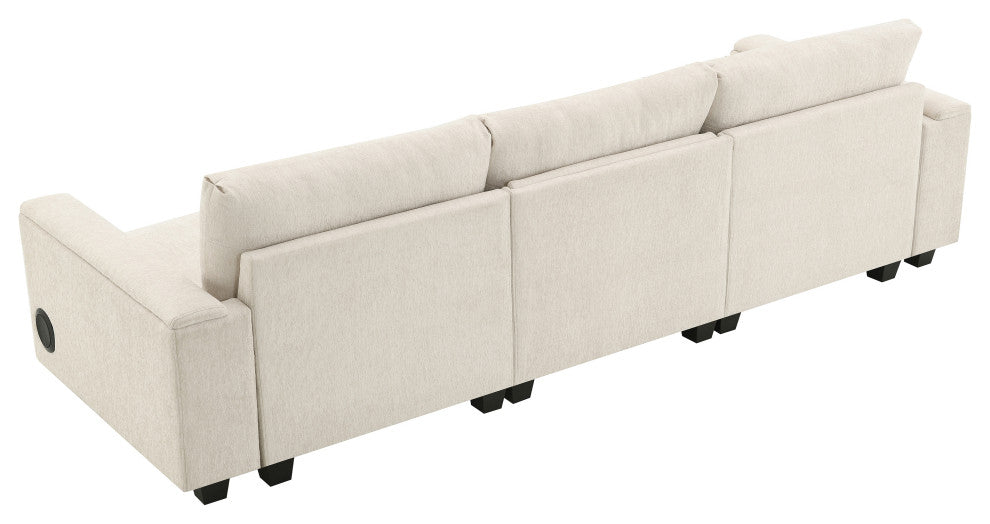 Alice Chenille Sectional Sofa, Bluetooth Speakers & USB Charger, Beige