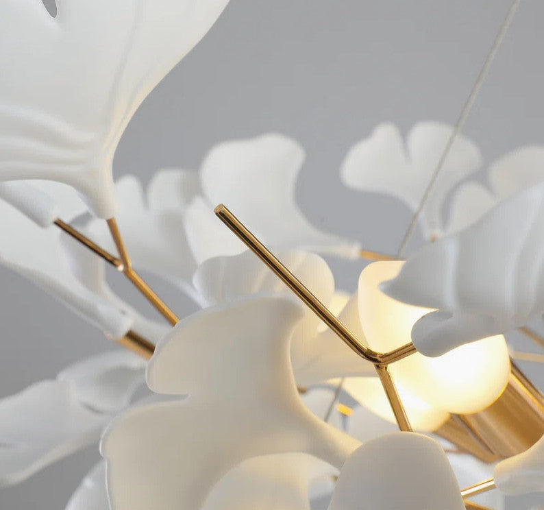 Ceramic Ginkgo Leaf Tree Branch Chandelier Lighting, L48"