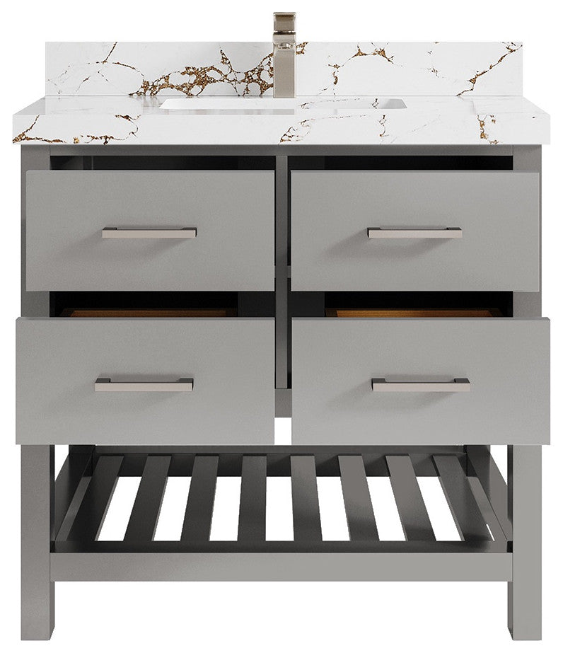 Parker 36" Single Sink Bath Vanity, Elephant Skin Gray 2" Viola Brown