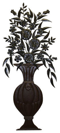 Oversize Floral Urn Vase Botanical Wall Plaque, 59" Metal Large Art