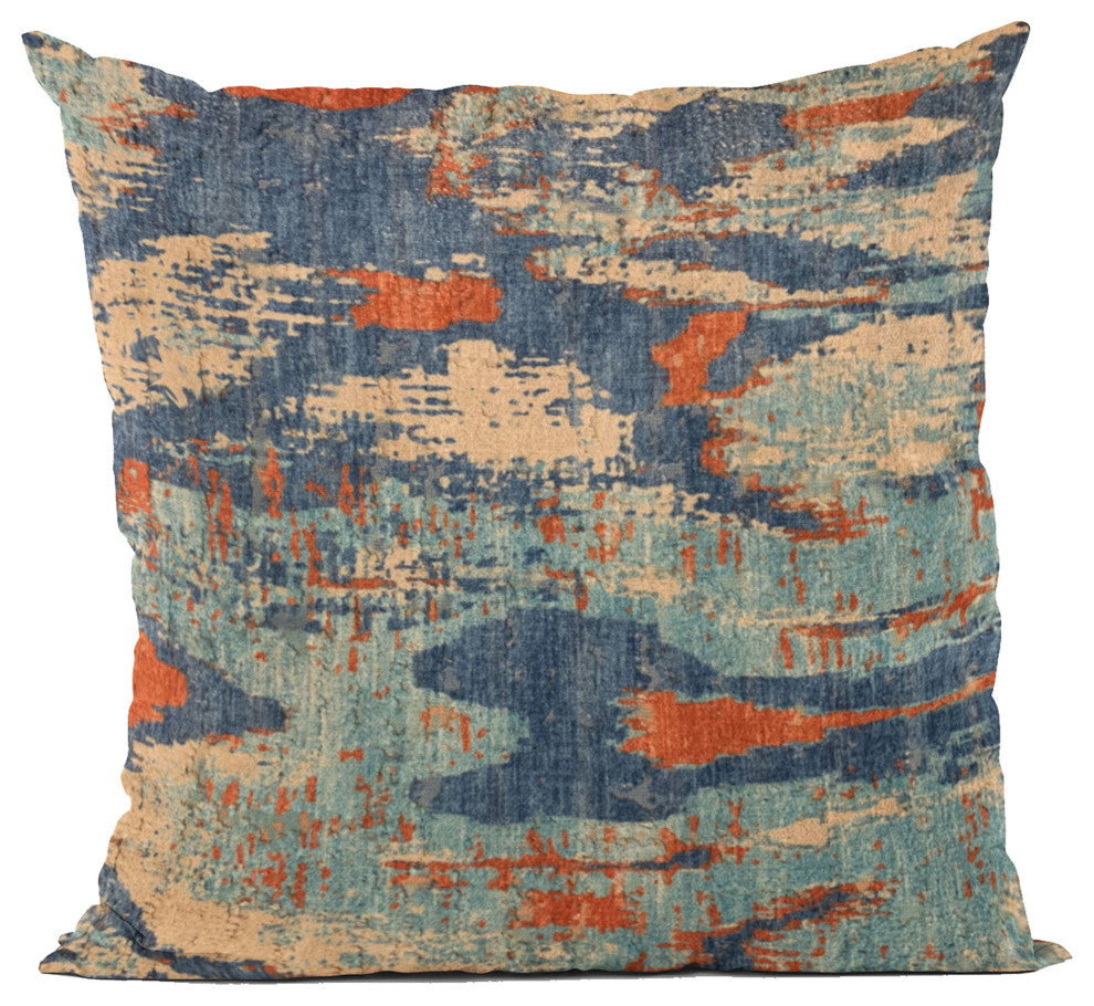 Plutus Blue Hidden Velvet Damask Luxury Throw Pillow, 22"x22"