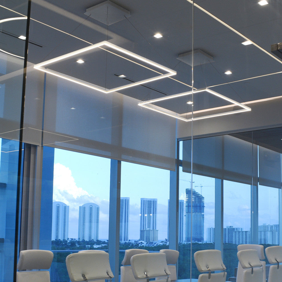 39" Atria LED Square Chandelier, Adjustable Suspension Fixture, Silver