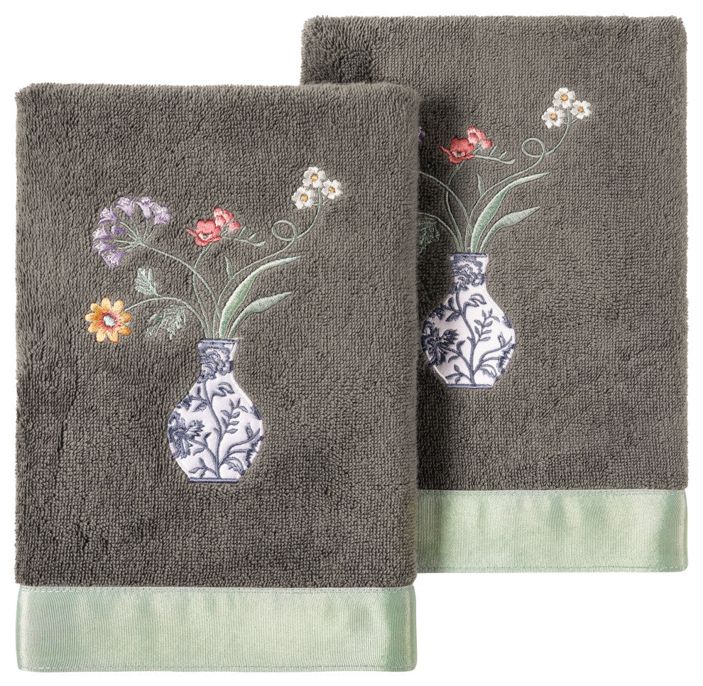 Linum Home Textiles 100% Turkish Cotton STELLA 2PC Embellished Hand Towel Set