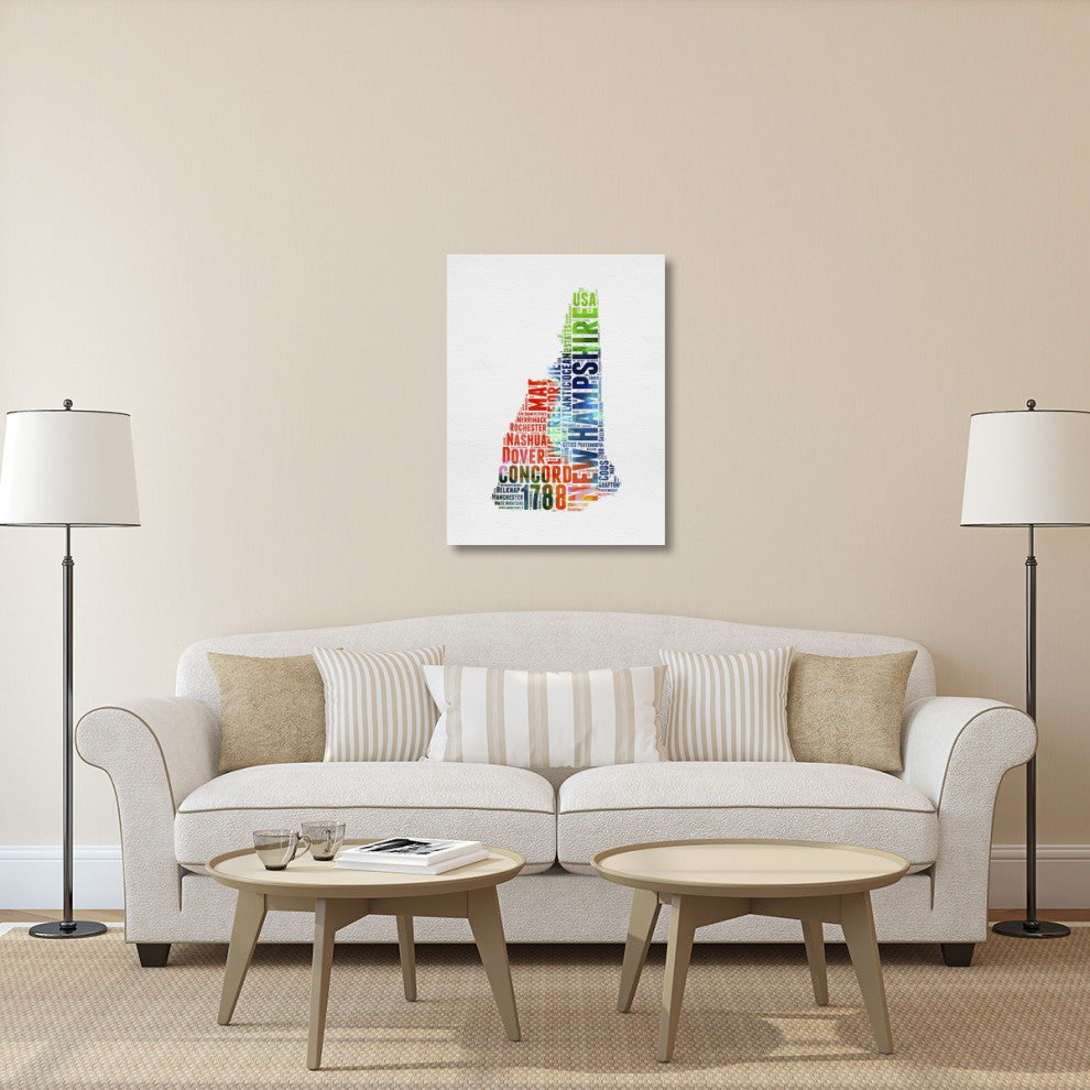 "New Hampshire Watercolor Word Cloud" Fine Art Print