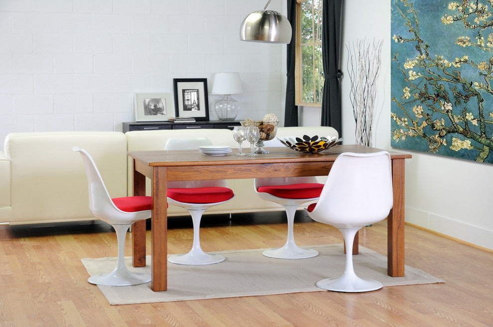 Modern White Tulip Chair Dining Chair Red Cushion