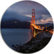 Golden Gate With Night Illumination, Sea Bridge Disc Metal Artwork, 11"