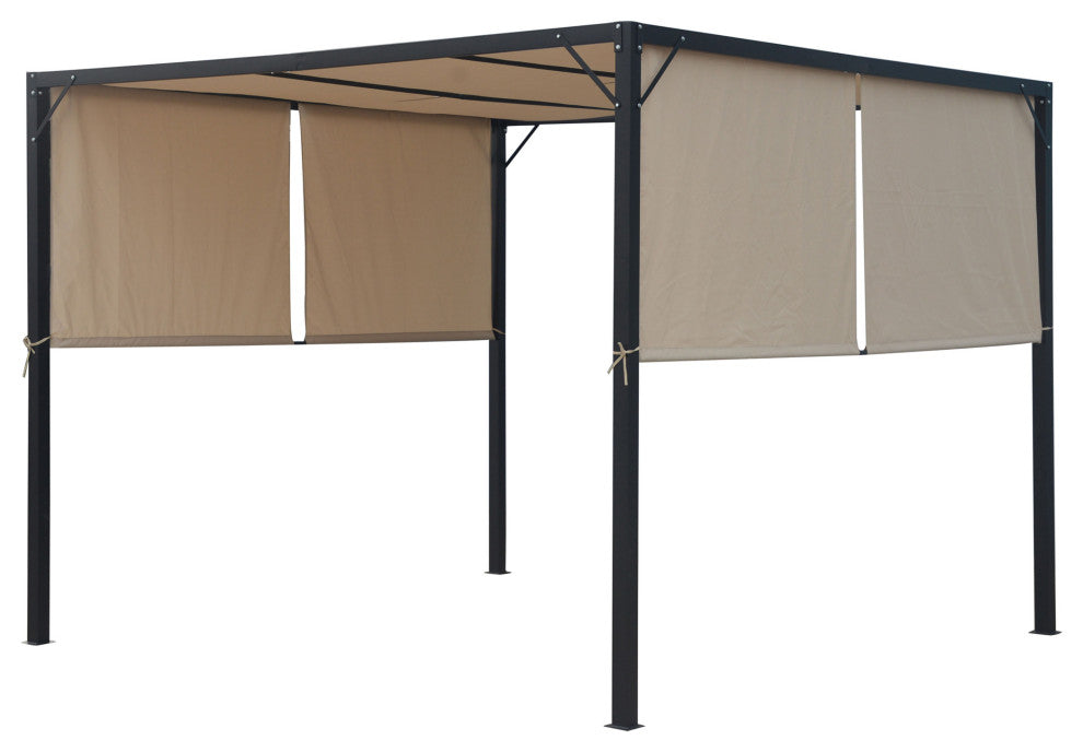 GDF Studio Wendy Outdoor Steel Framed 10' by 10' Gazebo, Beige
