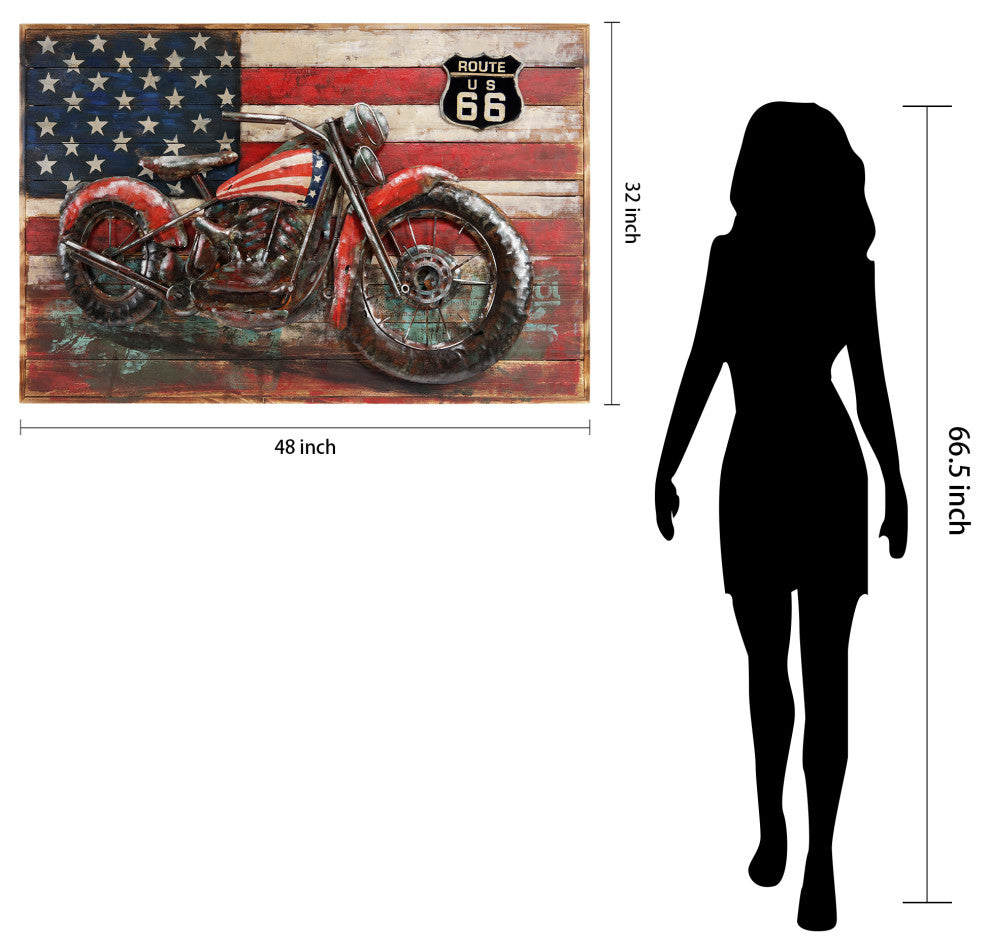 Motorcycle Wall Art Mixed Media Iron Hand Painted Dimensional Wall Sculpture