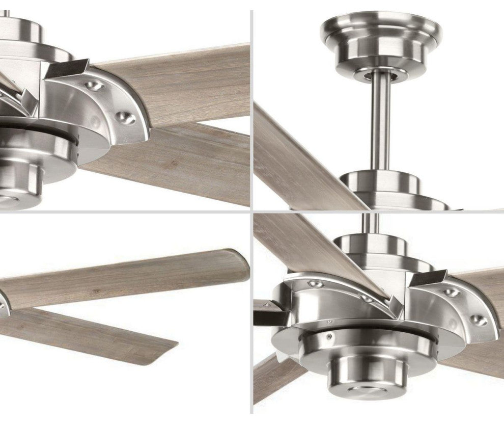 Ellwood Collection 68" Carved Wood Blade, Brushed Nickel