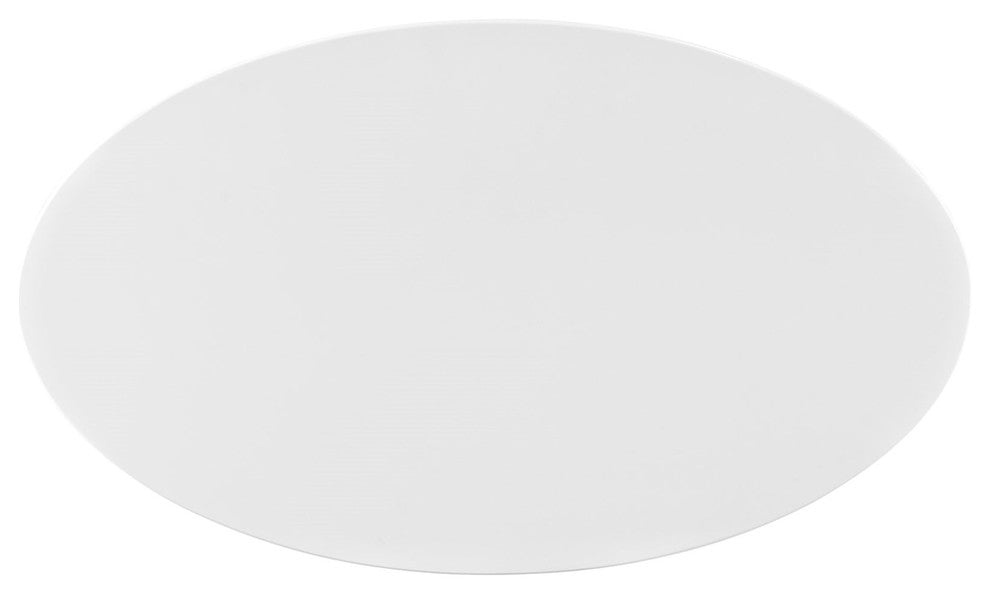 Modern Contemporary Urban Mid Century Oval Top Dining Table, White, Metal Wood
