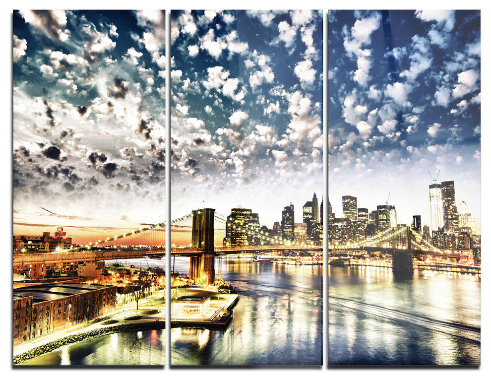 "New York City-Manhattan Skyline" Photo Metal Wall Art, 3 Panels, 36"x28"