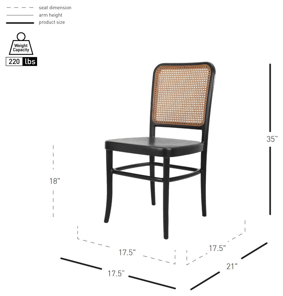 Sonora Rattan Dining Side Chair Wood Seat, Black/Natural
