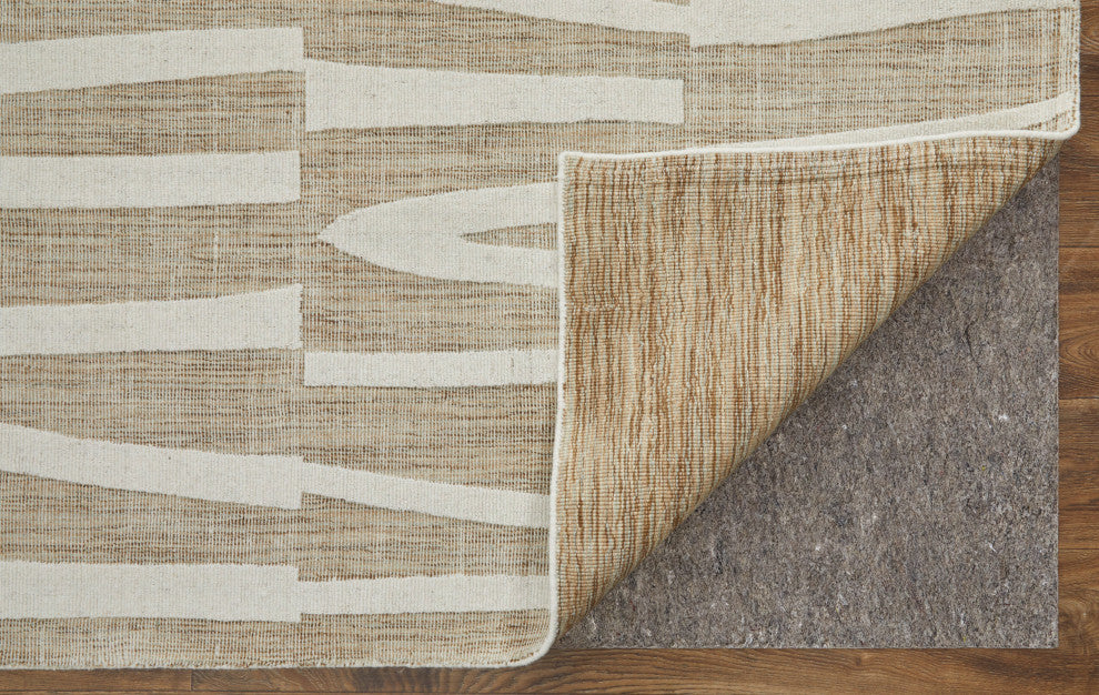 Peconic T8009 Modern/Industrial/Casual Area Rug, Tan/Ivory, 2'x3'