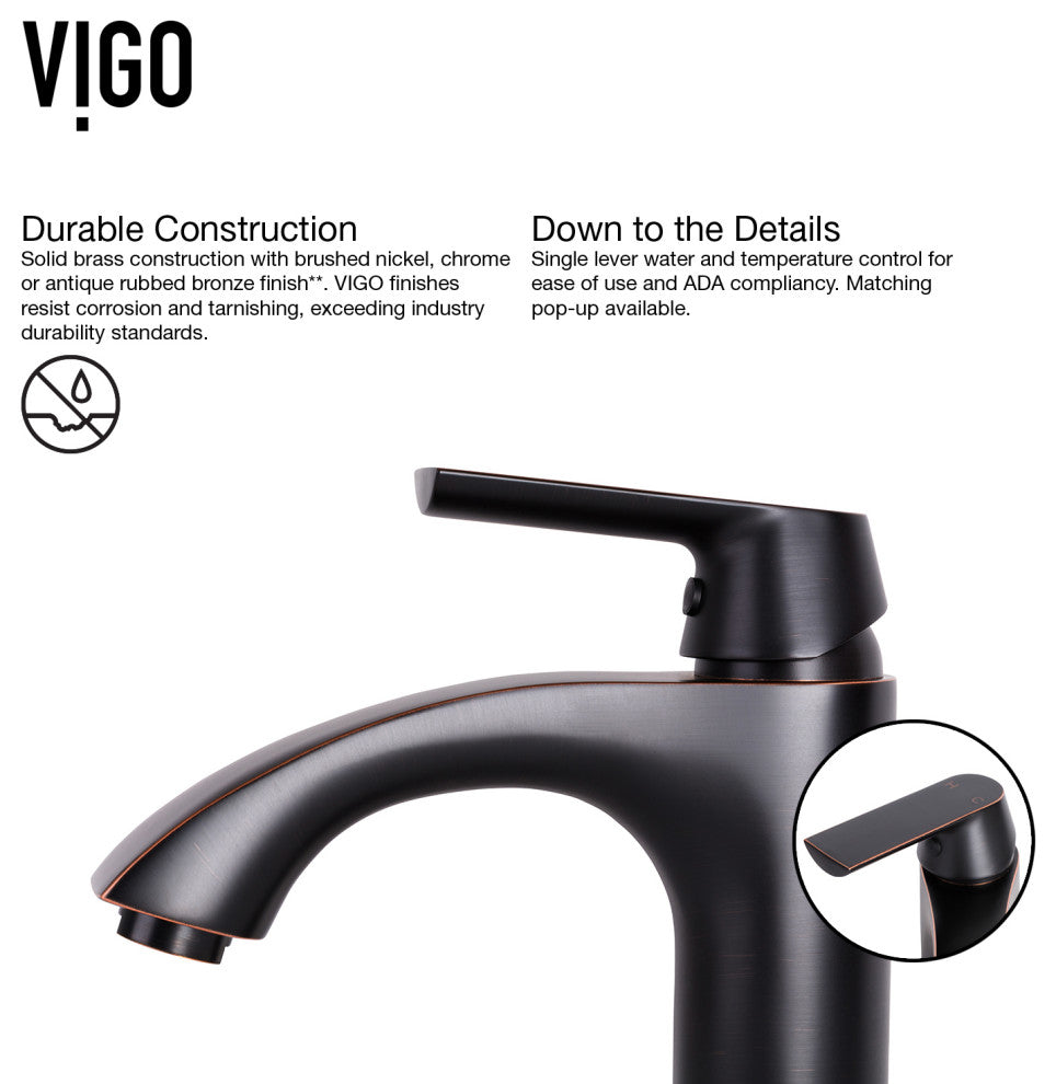 VIGO Linus 12" H Single Handle Single Hole Bathroom Vessel Faucet, Antique Rubbed Bronze, With Pop-Up Drain