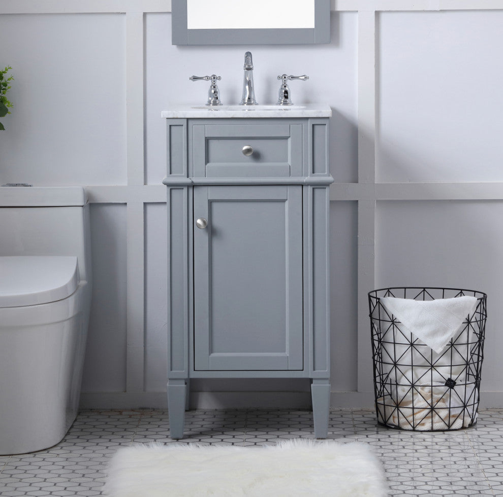 Home Living Vanity with Carrara White Marble Countertop, Gray, 18", Single Sink
