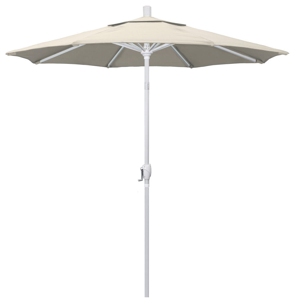 7.5' Matted White Push-Button Tilt Crank Aluminum Umbrella, Antique Beige Olefin