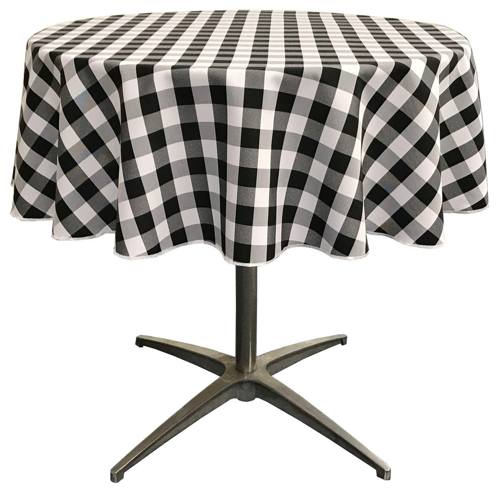 LA Linen Round Gingham Checkered Tablecloth, White and Black, 58" Round