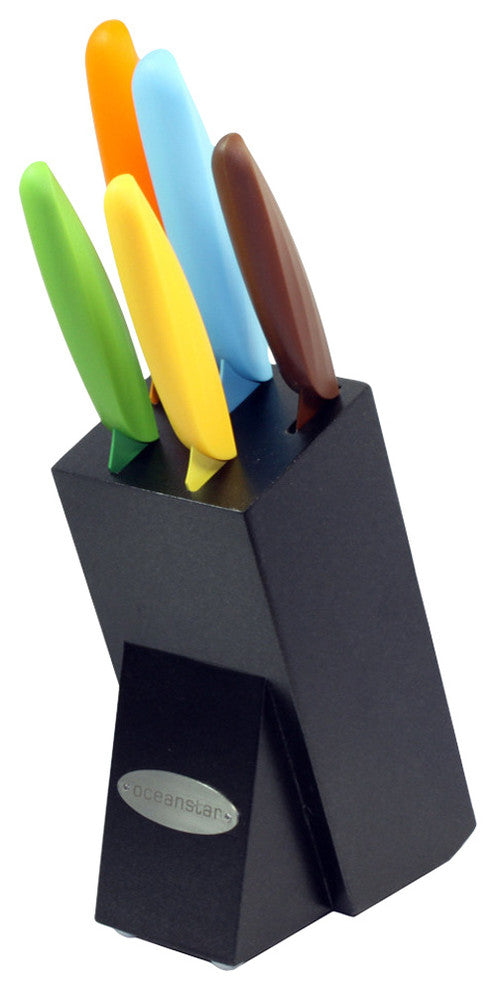 Oceanstar KS1217 6-Piece Non-Stick Coating Knife Set with Block, Elegant Black