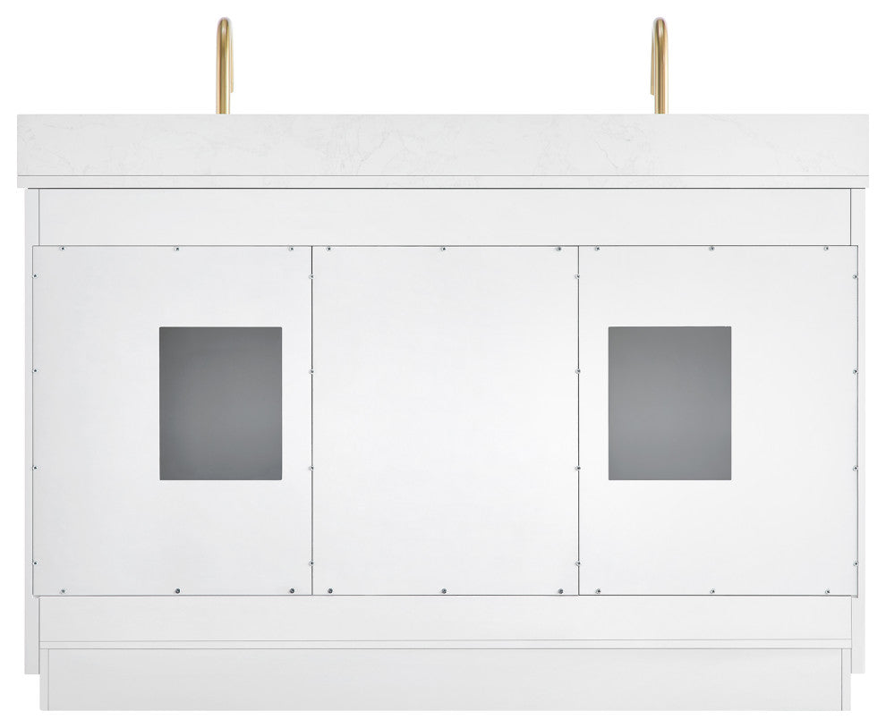 Gavino Vanity With Grain White Composite Stone Top, White/Brushed Gold, 54", No Mirror