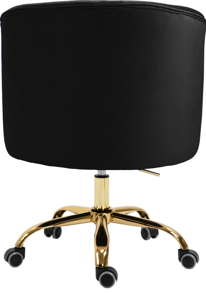 Arden Swivel and Adjustable Velvet Upholstered Office Chair, Black, Gold Base