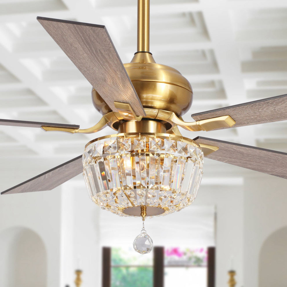 52 in Crystal Ceiling Fan with Remote Control in Gold