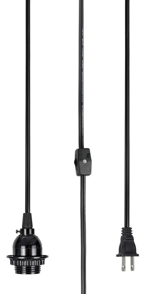 21006, 1-Light Plug-in Hanging Socket Pendant Fixture With Matte Black Socket