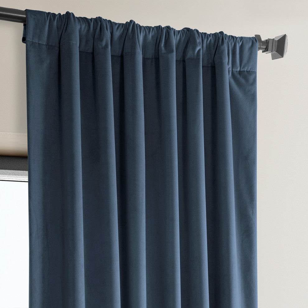 Heritage Plush Velvet Curtain Single Panel, London Blue, 50"x96"