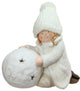 12.5" White Tealight Snowball with Kneeling Girl Christmas Candle Holder