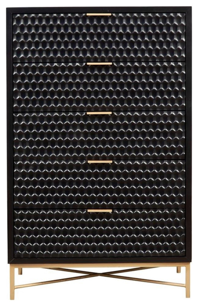 Origins by Alpine Black Pearl Five Drawer Wood Chest in Black