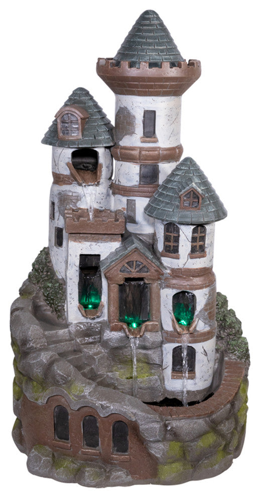 35" Tall Outdoor Tower Castle Fountain with Color Changing LED Lights