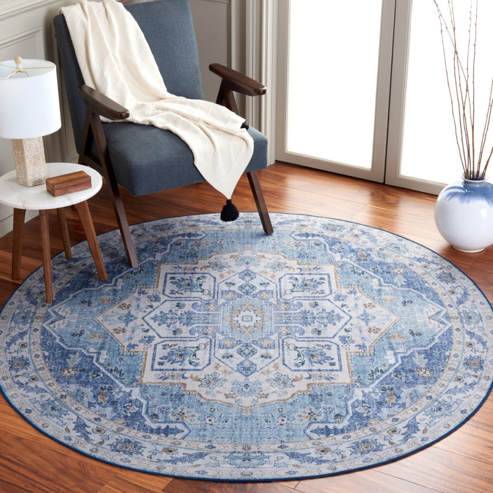 Safavieh Tucson TSN118 Rug Machine-Washable, Light Blue/Blue, 8' Round