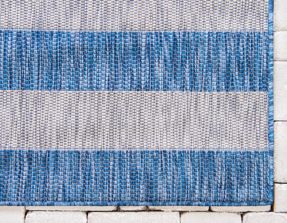Unique Loom Aqua Blue Striped Outdoor Area Rug, Blue, 6'