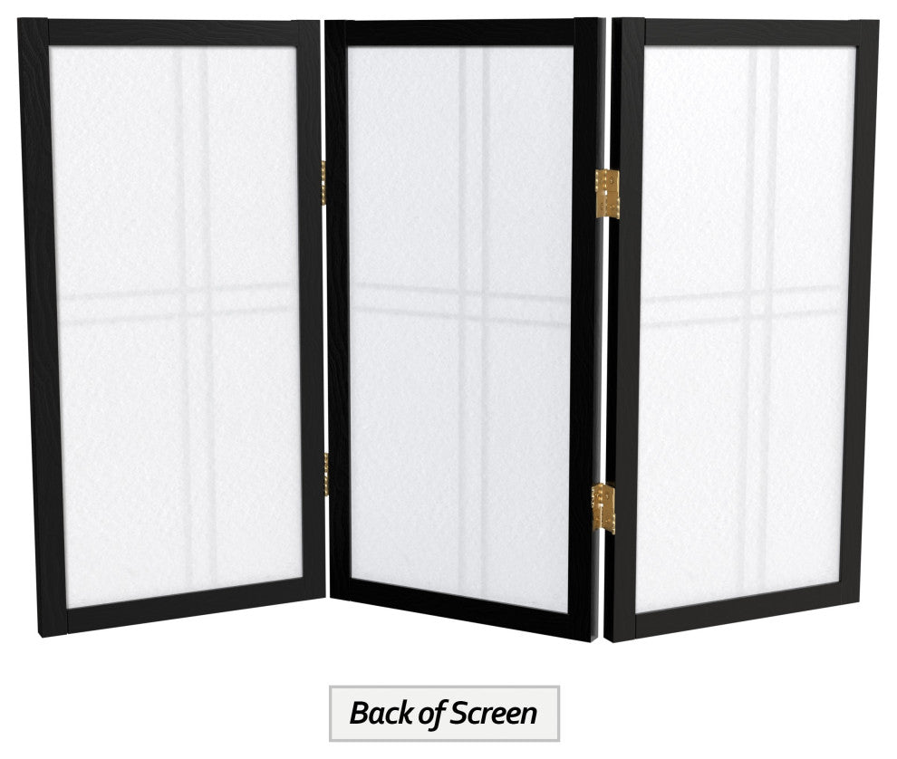 2' Tall Desktop Double Cross Shoji Screen, Black, 3 Panels