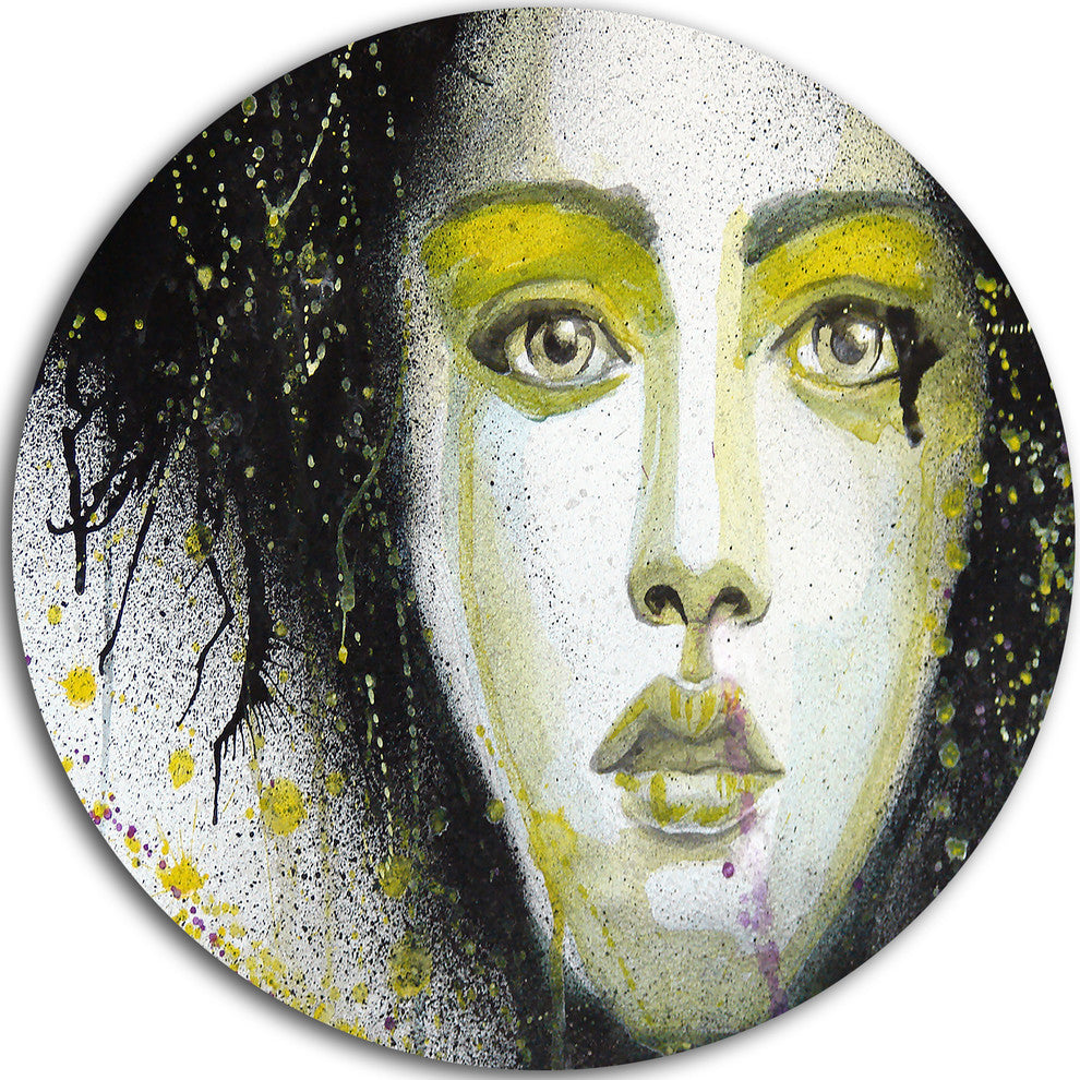 Girl With Yellow Eye Line, Portrait Digital Art Round Wall Art, 11"