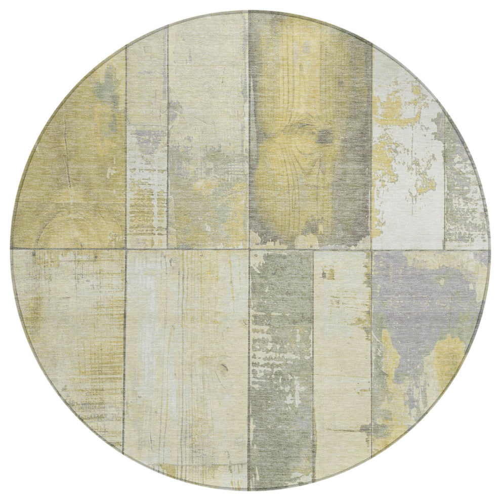 Machine Washable Indoor/Outdoor Chantille ACN1877 Gold 8' x 8' Round Rug