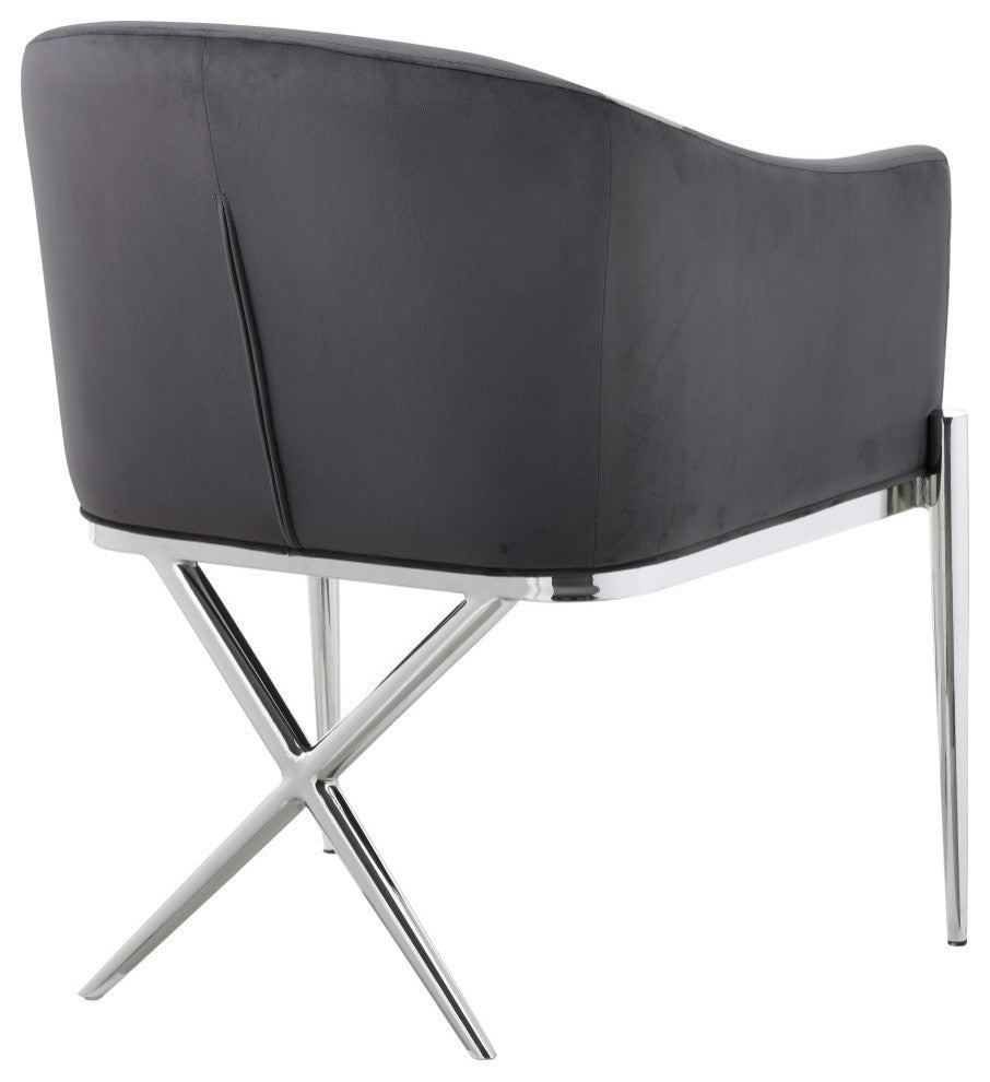Xavier Velvet Dining Chair, Gray, Chrome Legs