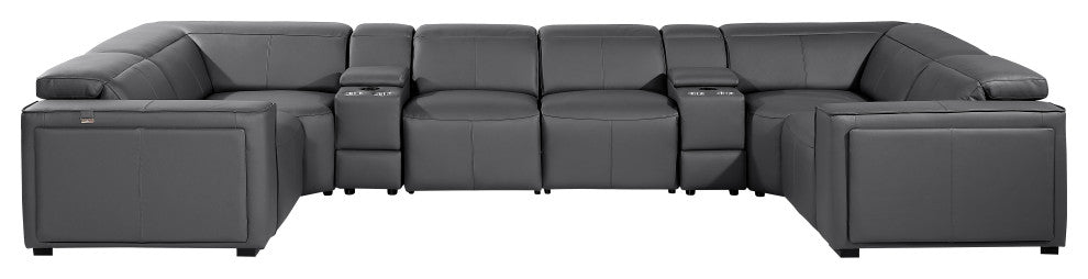 Niccolo Italian Leather 8-Piece U-Shaped 4 Power Reclining Sectional, Dark Gray.