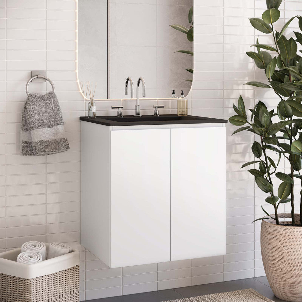Bryn 24" Wall-Mount Bathroom Vanity, White Black