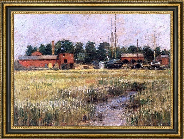 Theodore Robinson the Ship Yard  Framed Premium Canvas Print, 18"x27"
