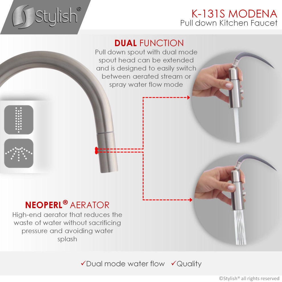 STYLISH Single Handle Pull Down Stainless Steel Kitchen Faucet