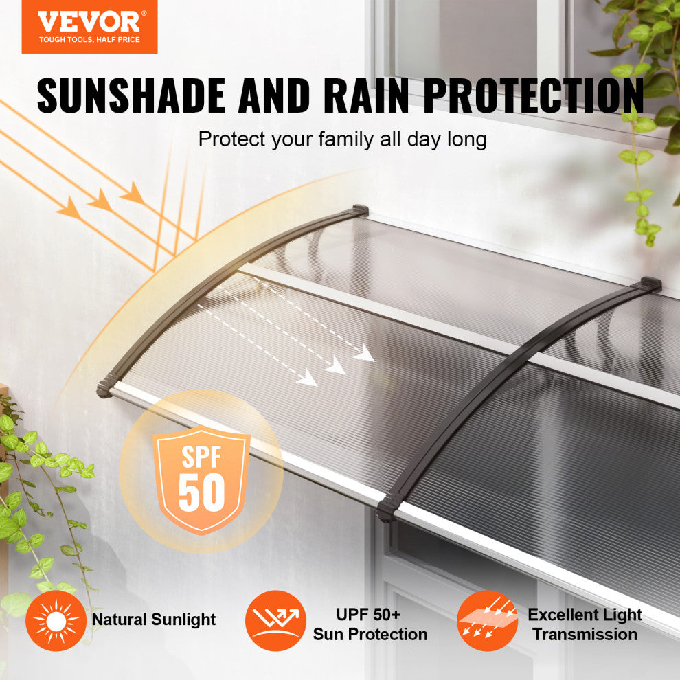 VEVOR Window Door Awning Canopy UV Rain Cover 38"x78" PC Sheet transparent
