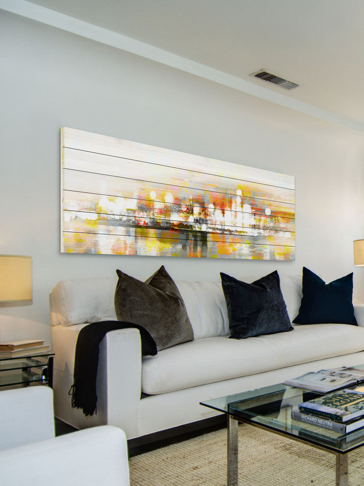 "Hong Kong" Painting Print on White Wood, 45"x15"