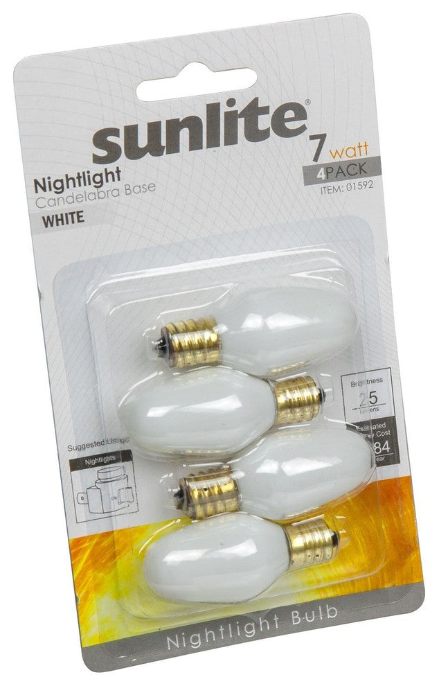 Sunlite 7 Watt C7 Night Light, Candelabra Base, White