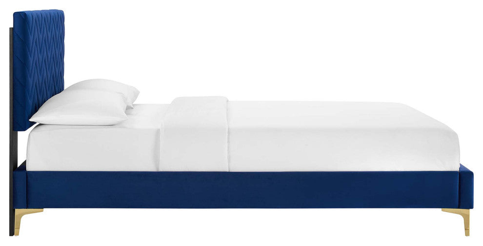 Leah Chevron Tufted Performance Velvet Twin Platform Bed