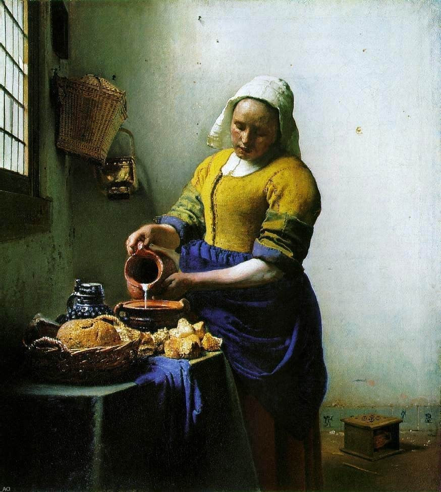Johannes Vermeer a Milkmaid Premium Canvas Print